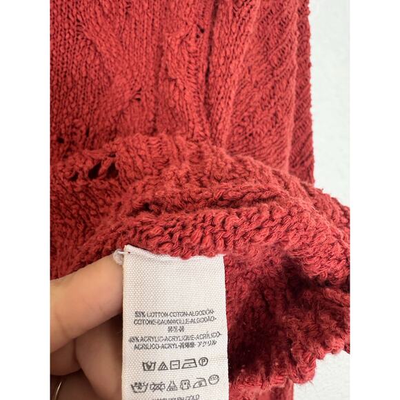 Free People Shades Of Dawn Pullover Sweater Size Large Cowl Neck Chunky Rust Red - Picture 6 of 11